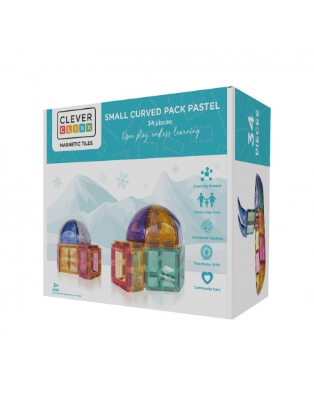 Cleverclixx - Klocki Magnetyczne Small Curved Pack Pastel - 34 El.